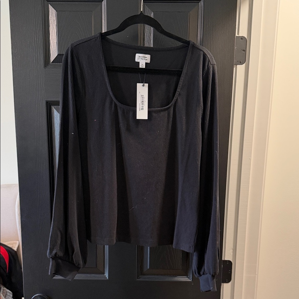 The drop  Black Ribbed Long Sleeve Top